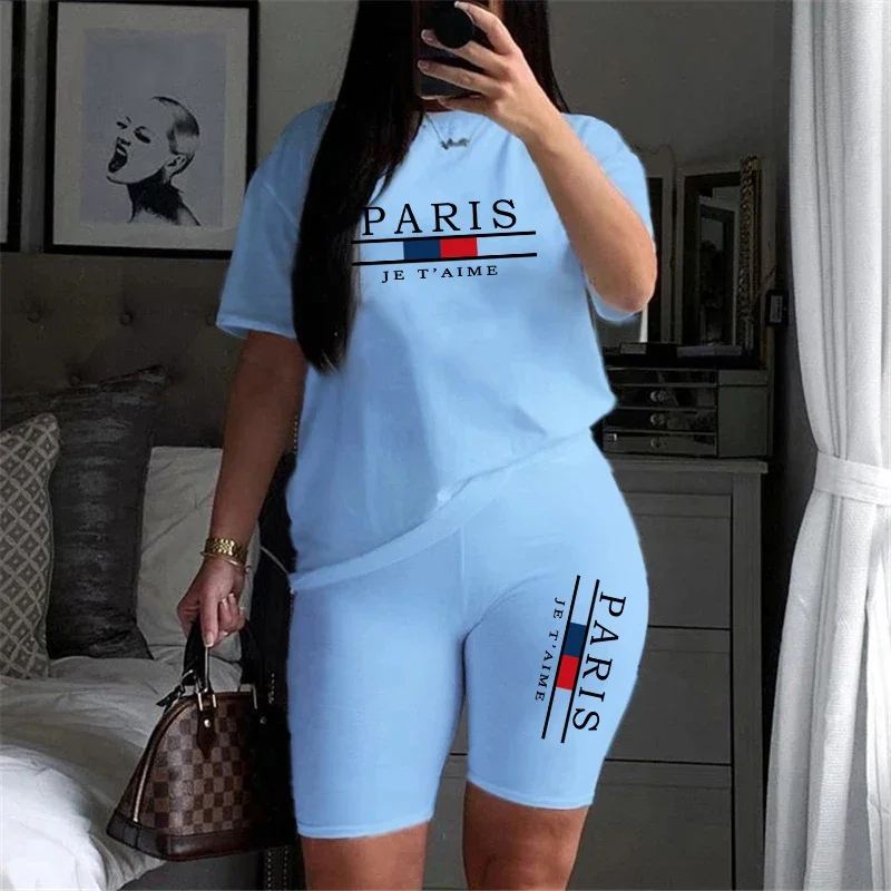Women T-Shirts New Quality Casual Woman Clothing Summer Two Piece Set for O-Neck Shorts Daily Short Sleeve Tracksuit Hot Sales - 2