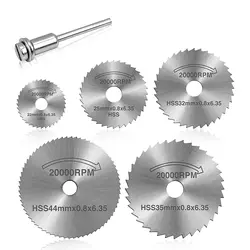 HiSun – ensemble de 6 lames de scie circulaire HSS, disques de coupe pour la coupe du bois, avec Mini lames de scie et mandrin de tige de 1/8 pouces pour outil rotatif 