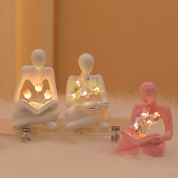 Desktop Thinker Sculpture Ornament Abstract Figure Statue Tulip Book Lamp Home Living Room Decoration Resin Crafts Birthday Gift 2