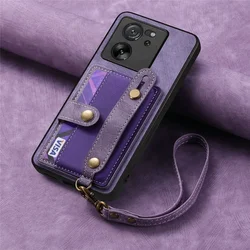 Leather Wallet Wristband Case with Card Holder for Xiaomi 17T (PURPLE)
