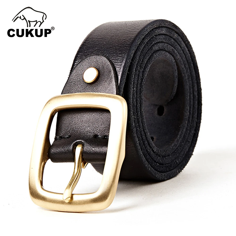 

CUKUP 38mm Wide Vintage Water Wash Head Layer 100% Pure Cow Belt for Male Leather Solid Brass Buckle Metal Accessories CK2001