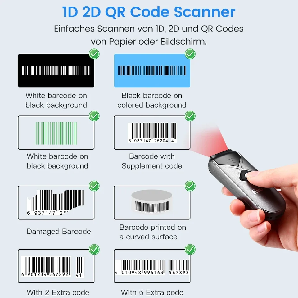 Eyoyo 2Dバーコードスキャナー EY-015P Eyoyo EY-015 Bluetooth Barcode Scanner, Mini Portable Barcode