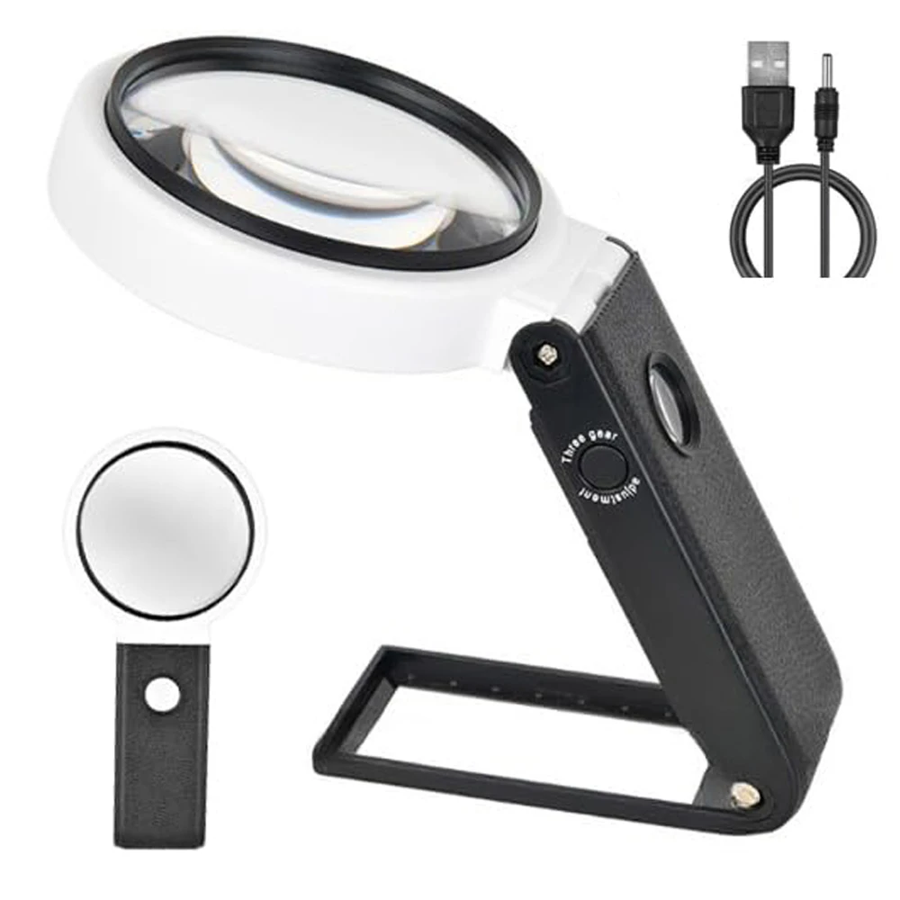 Folding Magnifying Glass Stand Table Magnifier Led Lights illumination 6X / 25X Reading Magnifier Jewelry Identify Coin jewelry magnifier jewelry magnifying glass magnifying glass reading magnifier magnifying glass lamp