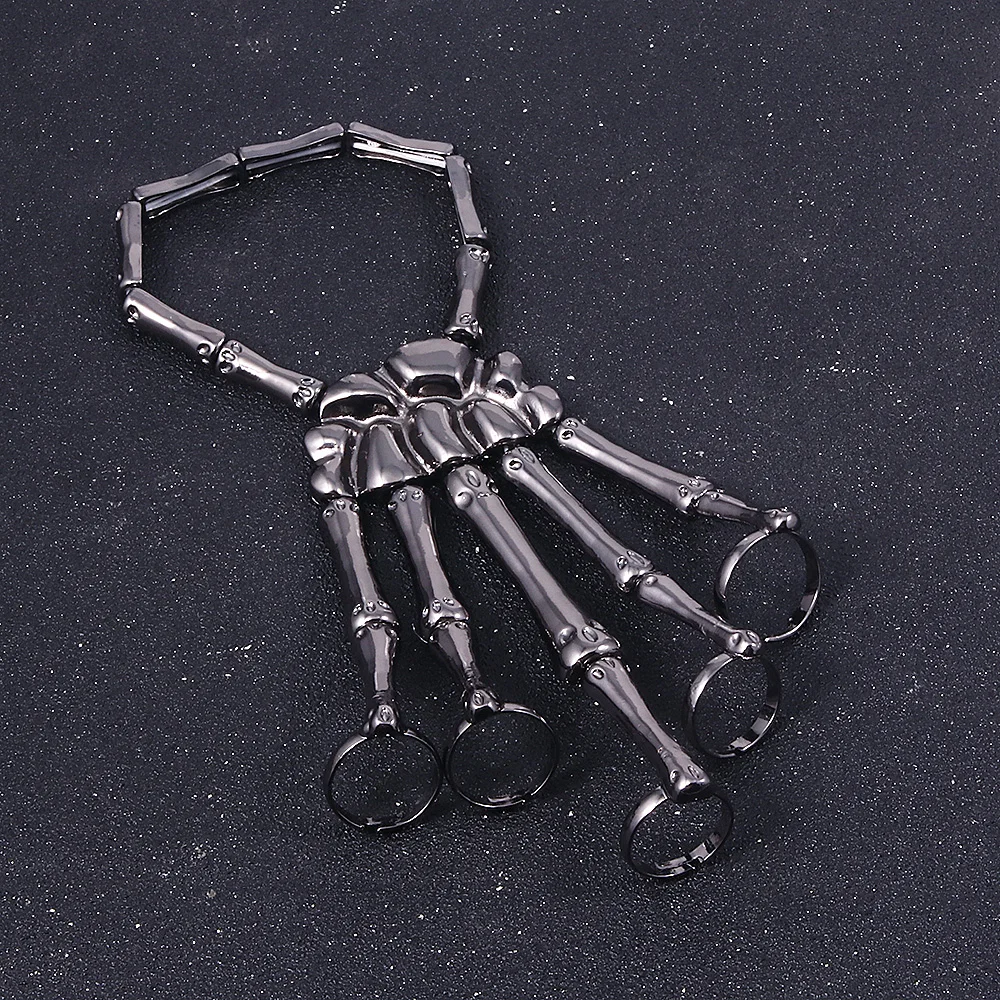 Ghost Claw Halloween Skull Skeleton Hand Bracelet with Ring