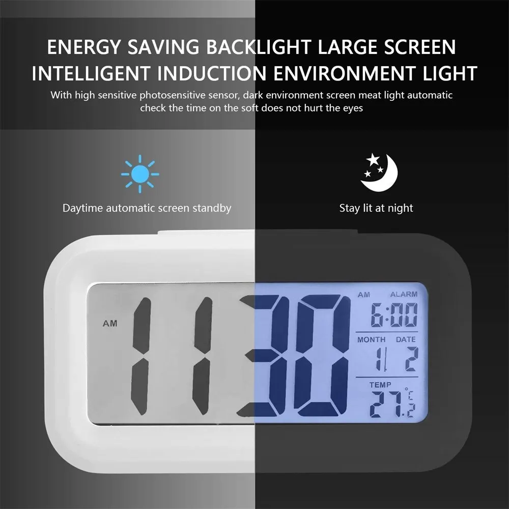 LED Alarm Clock Digital Backlight Snooze Data Time Calendar Desktop Multifunction Electronic Table Clock