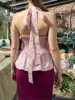 Floral Print Halter Neck Tank Top with Swiss Dot Detailing and Backless Design - Sleeveless Summer Vest for Streetwear 1