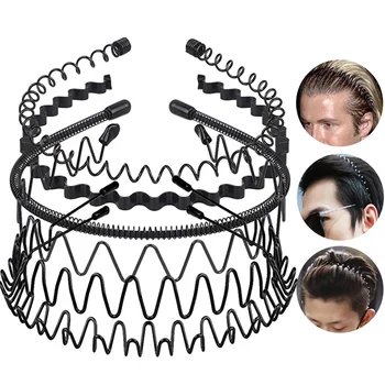 남녀공용 보이지 않는 블랙 다리미 금속 머리띠, 긴 머리, 스포츠 얼굴 세척 웨이브 머리띠, 헤어 쥬얼리 액세서리, 6 개