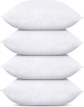 Bedding Throw Pillows (Set of 4, White), 20 x 20 Inches Pillows for Sofa, Bed and Couch Decorative Stuffer Pillows