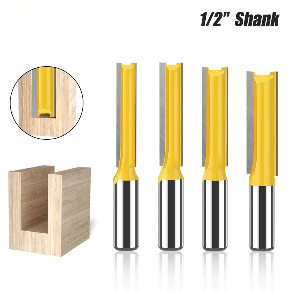 

12mm 1/2in Shank Router Bit Set Double Flute Long Straight Bits Grooving Bits Trimming Cutter Woodworking Milling Tools