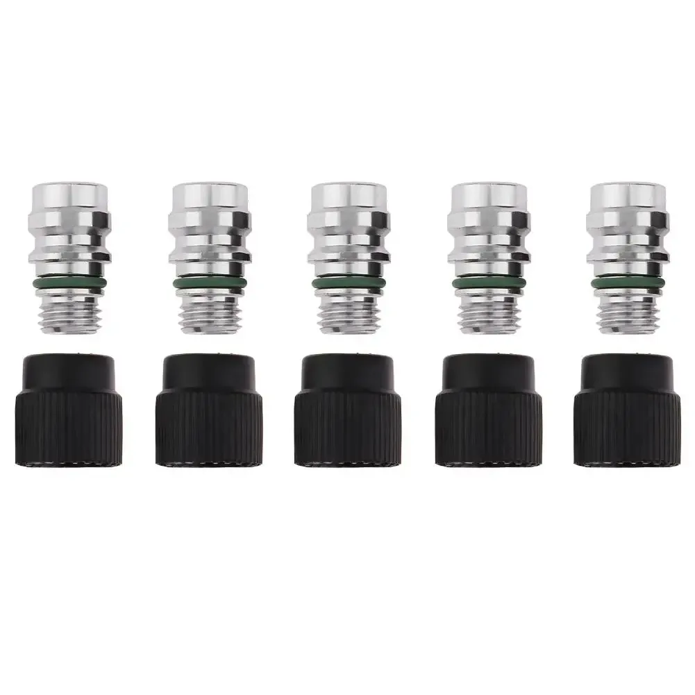 High Side A/C Service Charge Port Ball Valve Cores With Caps Auto Air Conditioner System Repair Accessory For GM VW 5Pcs air conditioning valve core air conditioning charging port caps