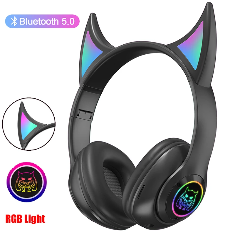 Беспроводные наушники Devil Ear с микрофоном светящиеся стерео басами для девочек