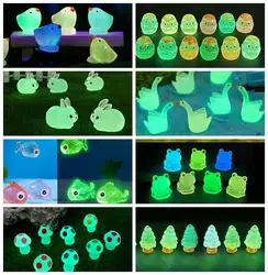 10pcs/Set Luminous Mini Animals Trees Micro Landscape Ornament Outdoor Glowing Miniature Statue Potted Garden Home Decoration