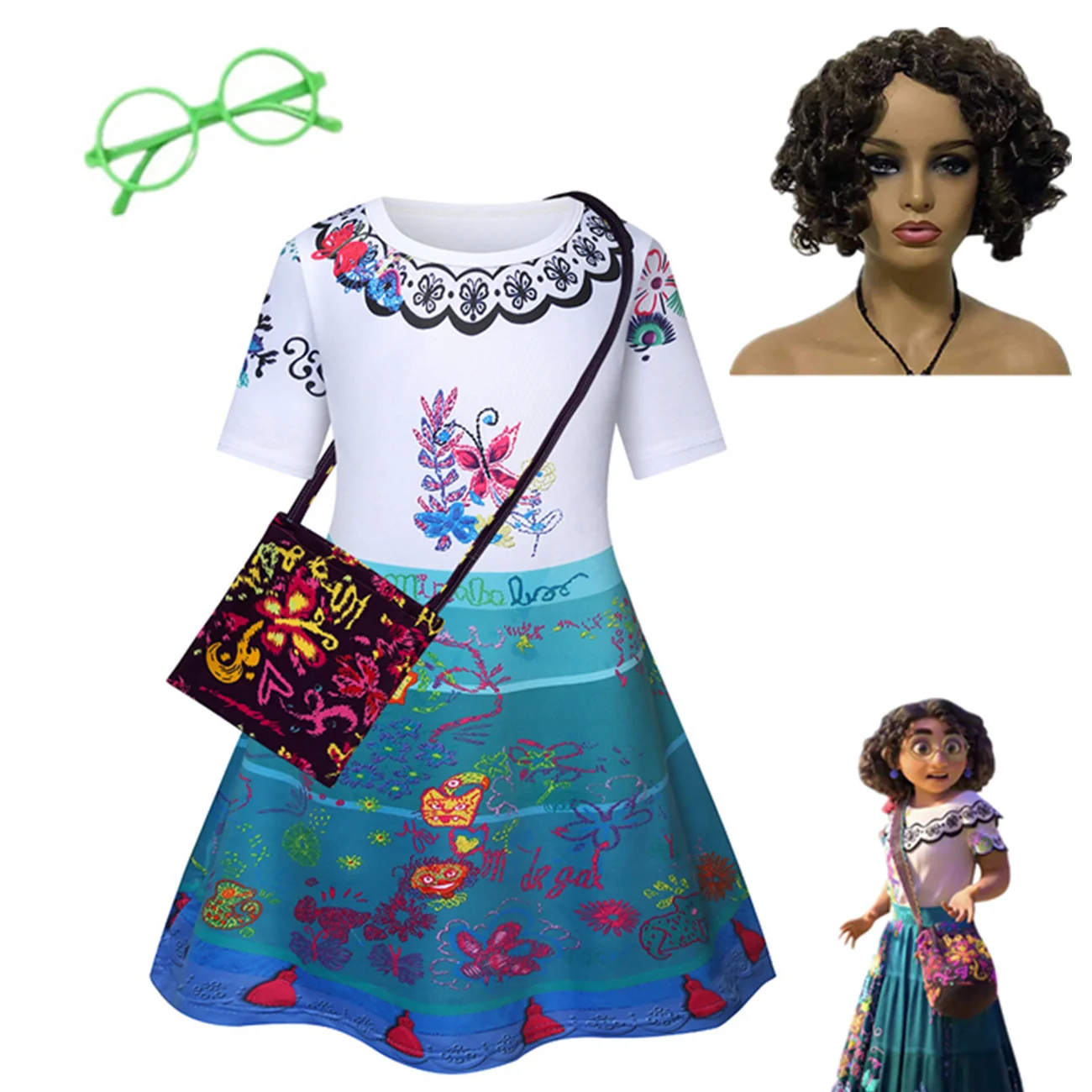 Enanto Madrigal Costume Cosplay Ragazza Vestito Abiti Fantasia Per Carnevale Halloween Principessa Vestito Occhiali Parrucca Costume Mirabel