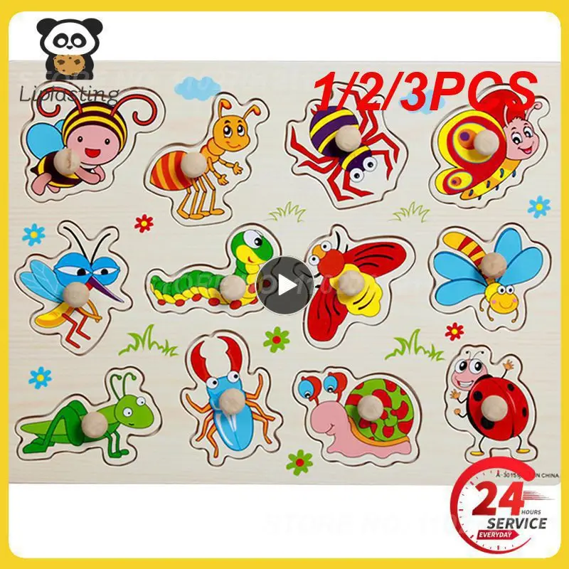 

1/2/3PCS Montessori Wooden Puzzles Hand Grab Boards Toys Tangram Jigsaw Baby Educational Toys Cartoon Vehicle Animals Fruits 3D