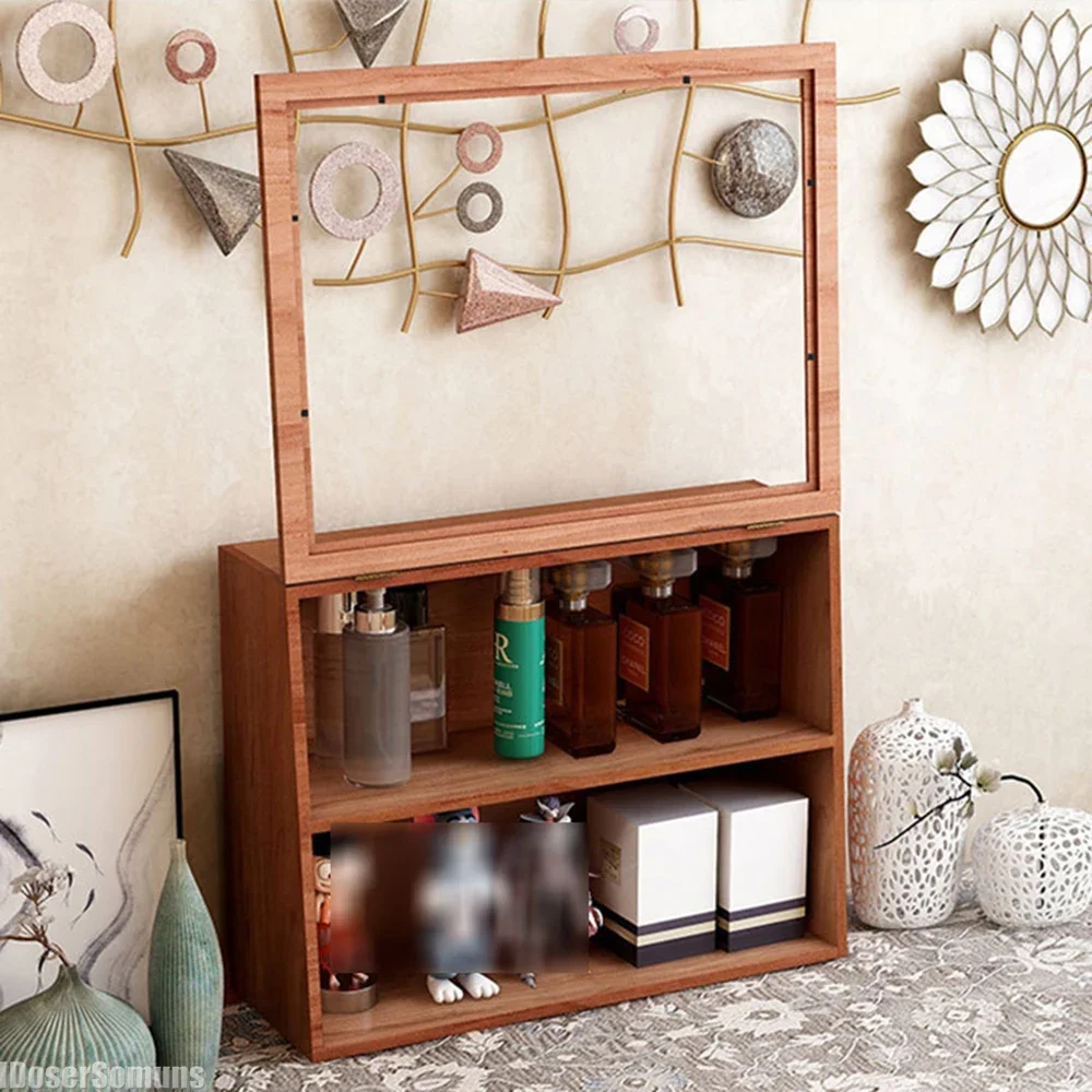 

Retro Dustproof Tea Set Storage Shelves Desktop Cosmetics Multifunctional Jewelry Box Sundries Organization Figure Display Stand