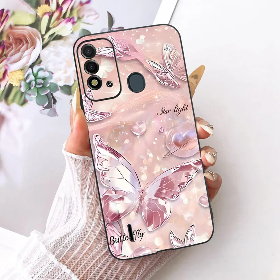 Elegant Flower & Butterfly Soft Black Silicone Phone Case