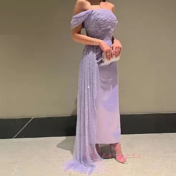 Customized Ankle-Length Wedding Dress Off the Shoulder Satin robes de soirée Mermaid Lilac Evening Dresses Valentines Day