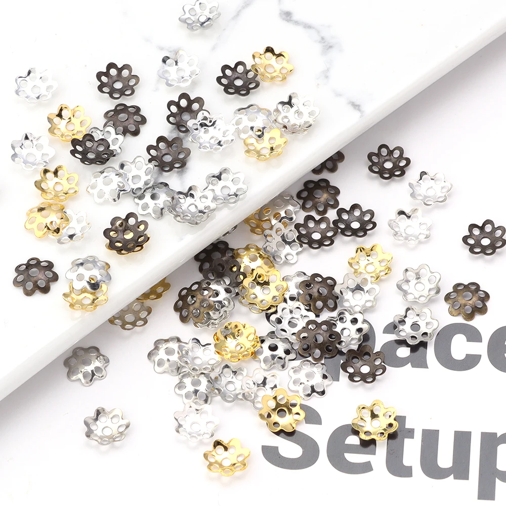 100pcs Gold Plated Brass Flower Bead Caps – 5x1.5mm – Fits 6-8mm Beads – Scalloped Decorative