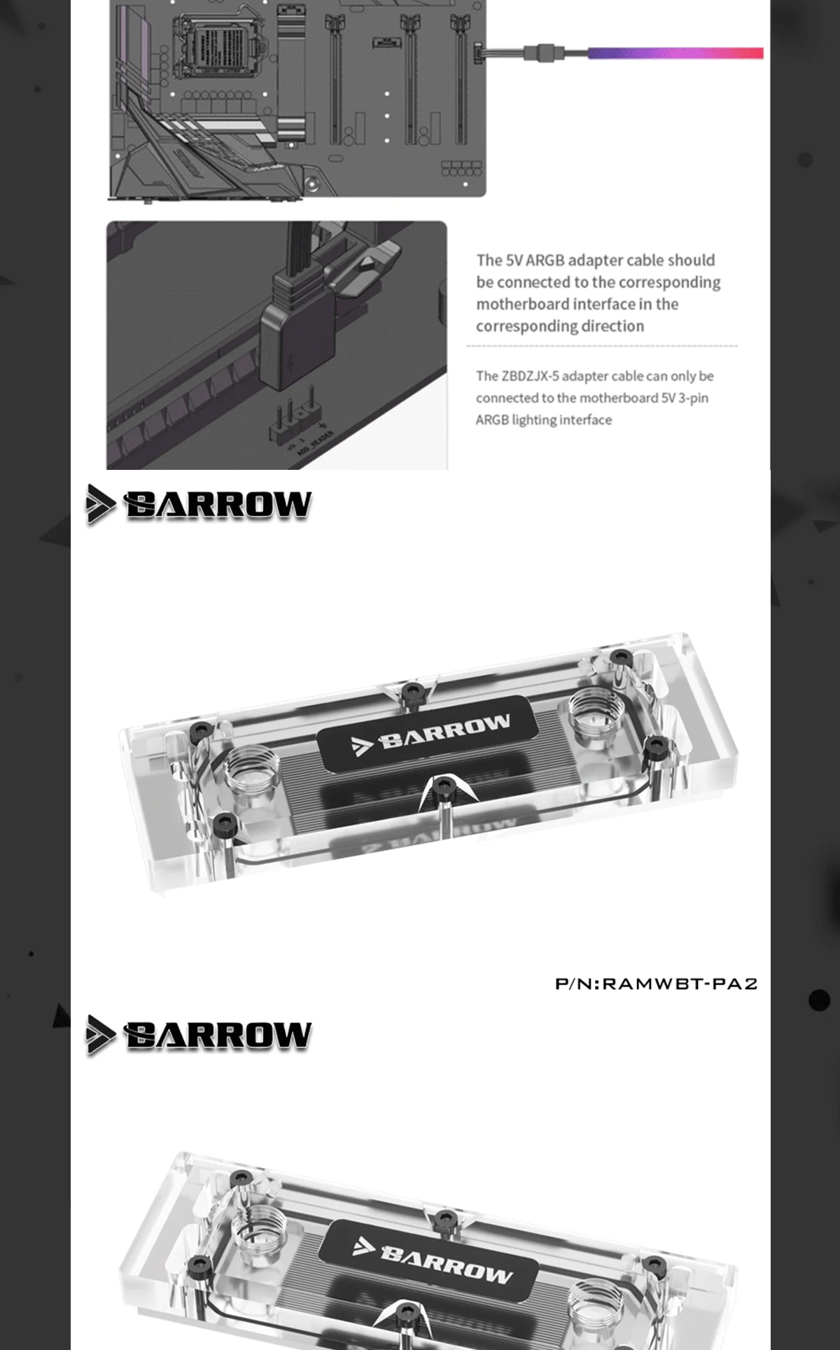 Barrow RAMWBT-PA2, RAM Water Cooling Block Kits, LRC 2.0 RGB, One Kit Two Armor One Block, One Block Maximum Support 4 RAM  