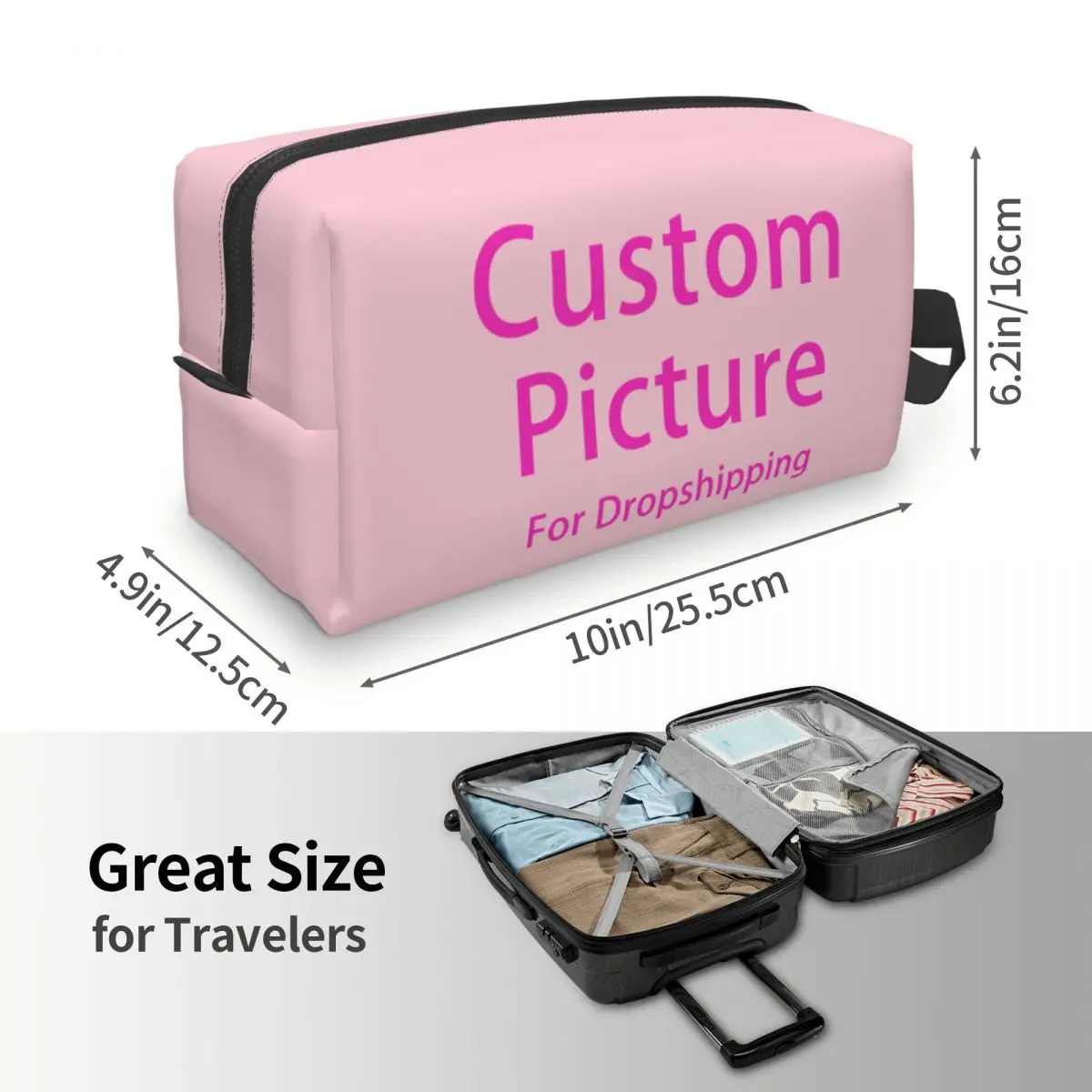 Custom Personalized Photo Logo Cosmetic Bag Women Cute Big Capacity DIY Print Makeup Case Beauty Storage Toiletry Bags 4