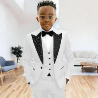 Costume noir pour garçons, smoking de soirée, costume de mariage pour enfants, costume à cristaux perlés, 3 pièces, veste, pantalon, gilet, robe de bal formelle 6