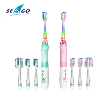 Seago 어린이용 소닉 전동 칫솔, 방수 진동 LED 라이트, 부드러운 강모 브러시, 어린이 3 +