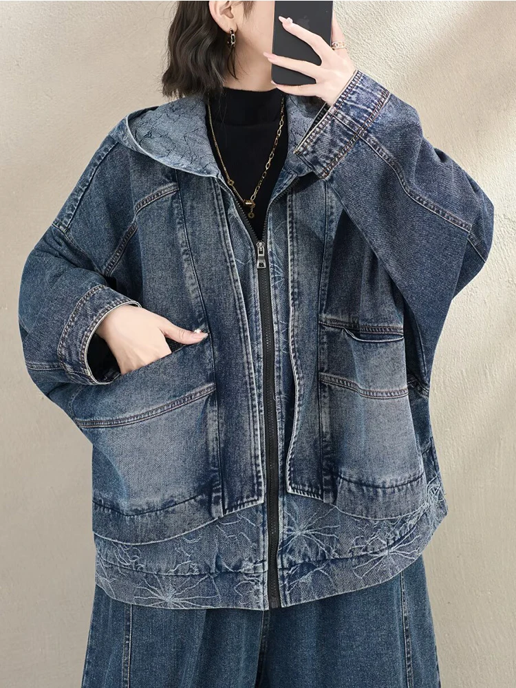 Amax LuluE Spring Oversized Vintage Classic Printed Jackets Womens Fashion Causal Denim Coats Ladies 2026 Loose Floral Outerwear