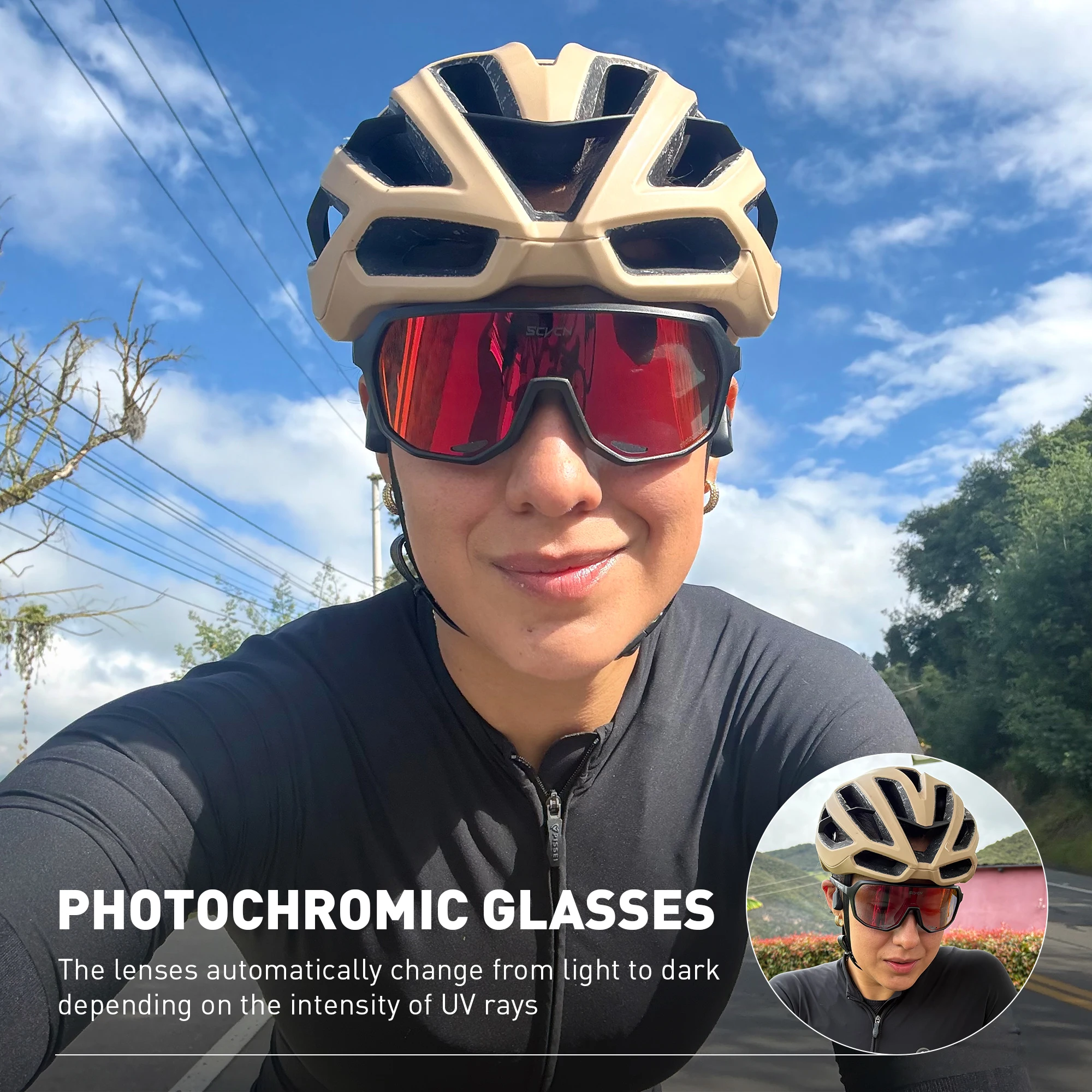 SCVCN Photochromic Glasses Bicycle Red Glasses Sports Men Sunglasses MTB Road Bike Eyewear for Women Cycling Goggles Racing