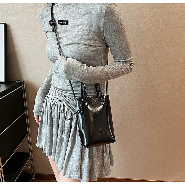 Mini PU Leather Crossbody Bag - Womens Korean Fashion Shoulder Handbag