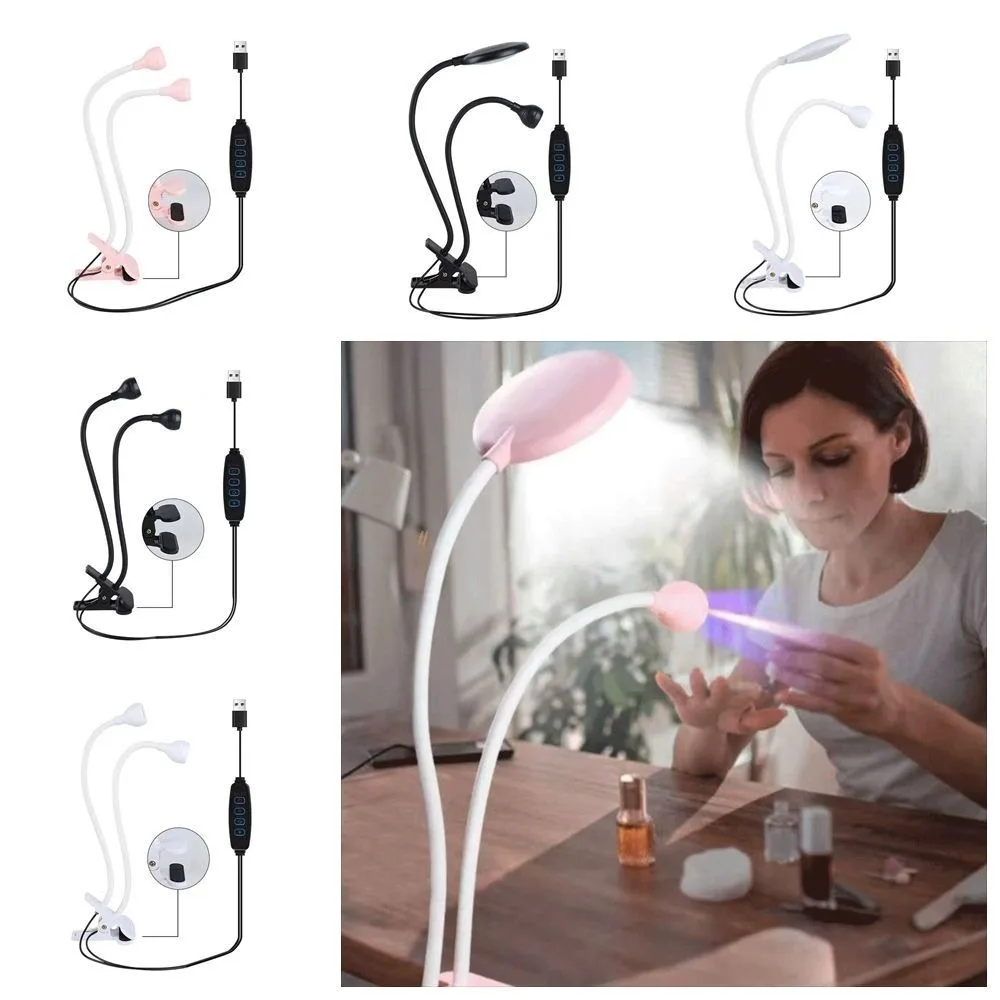 더블 헤드 LED 테이블 램프 야간 조명 USB 클립 램프 UV 경화 바이올렛 램프 휴대용 기숙사 램프 구즈넥 네일 램프