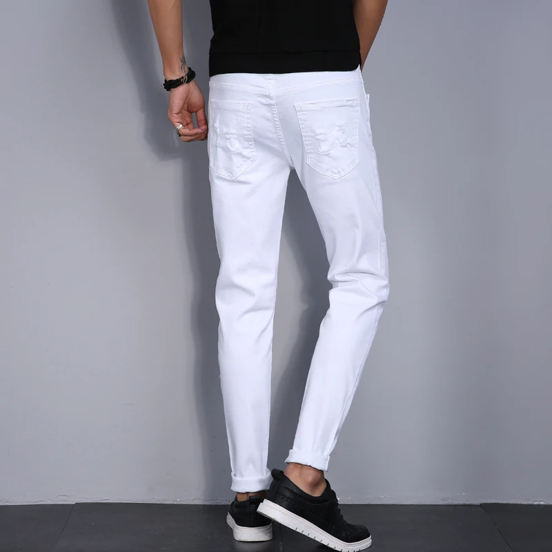 Men Jeans Elastic Stretch Skinny Jeans Korea Ripped Designer Hip Hop Denim Pants