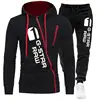 2024 Autumn Winte Oblique Zipper Tracksuit Men Sweatshirt + Sweatpants 2 Pieces Set Casual Mens Hooded Hoodies Suit Sportswear 2