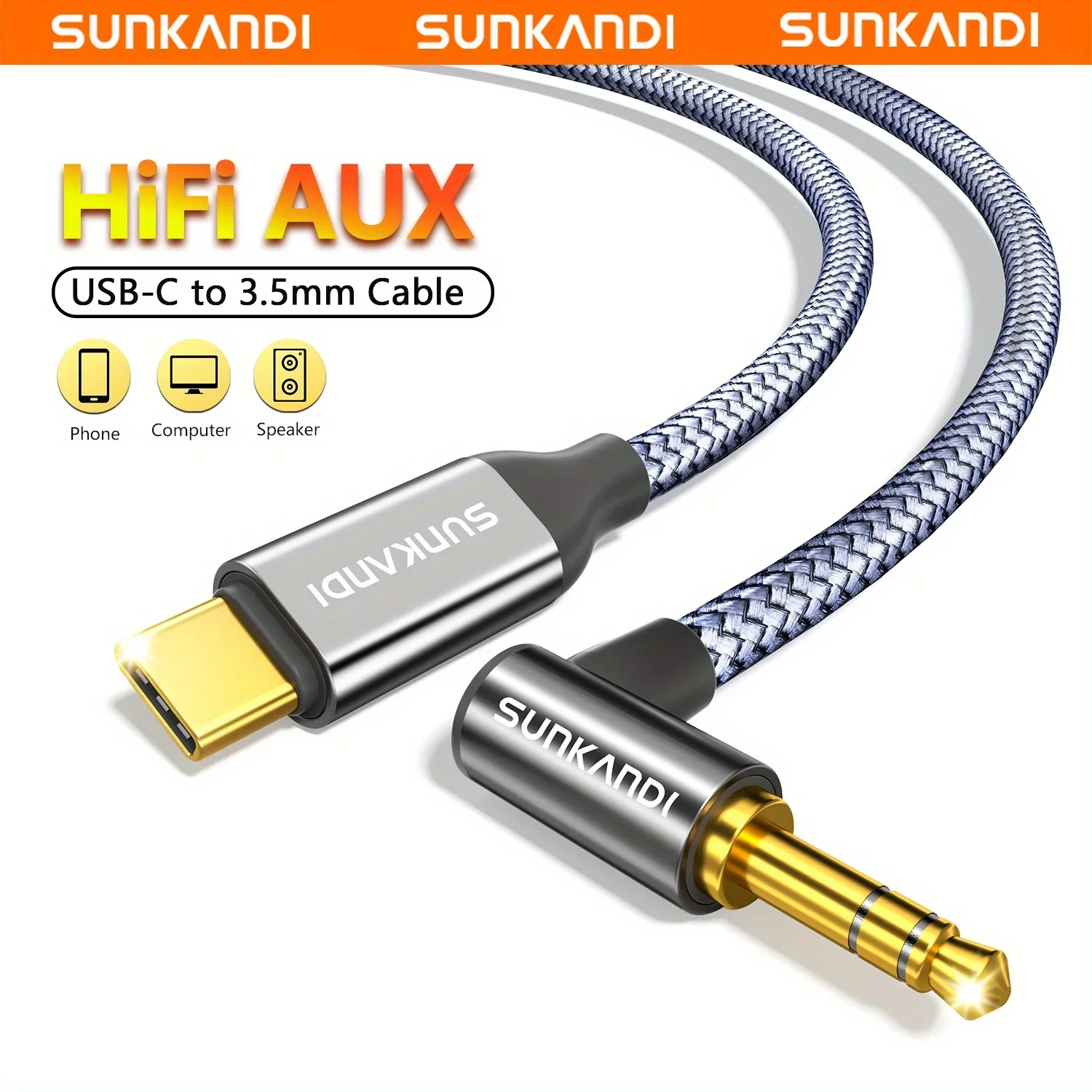 SUNKANDI 90-Degree USB-C to 3.5mm Audio Adapter Cable