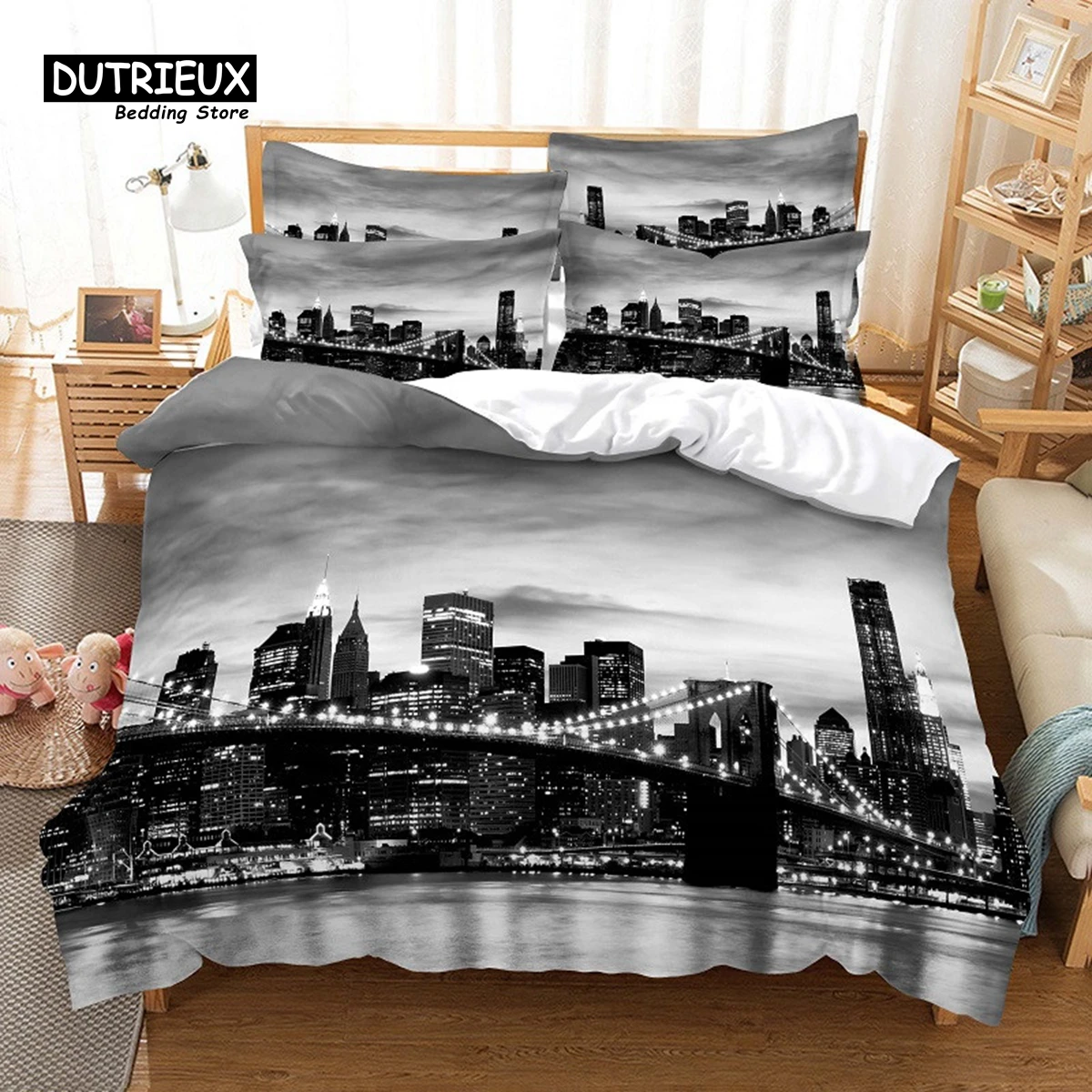 

Night View Bridge Duvet Cover Set, Fashion Bedding Set, Soft Comfortable Breathable Duvet Cover, For Bedroom Guest Room Decor