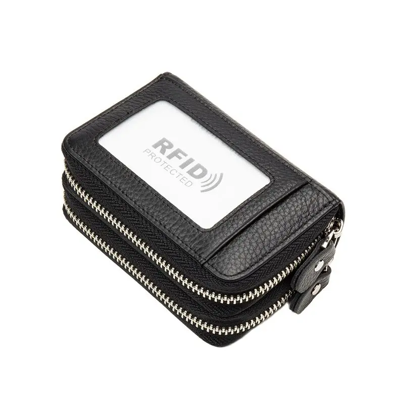 RFID Blocking Fashion Women Card Holder Genuine Leather Double Zipper Large Capacity Female Wallet Purse wallet card holder,card holder,credit card holder,card wallet,id card holder,id card case,passport holder