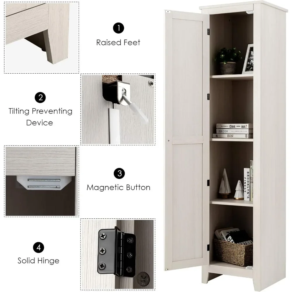 Tall Storage Cabinet Free Standing Floor Storage Tower with Four Shelves and Single Door, for Living Room, Bathroom 5