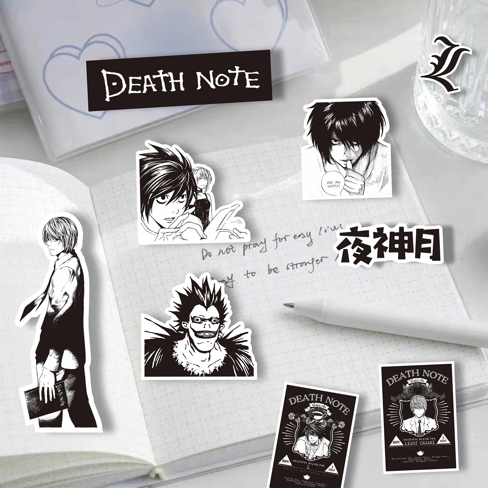 65pcs Anime DEATH NOTE Black White Graffiti Stickers Pack Decals Scrapbooking Notebook Luggage Laptop Skateboard Car for Kids