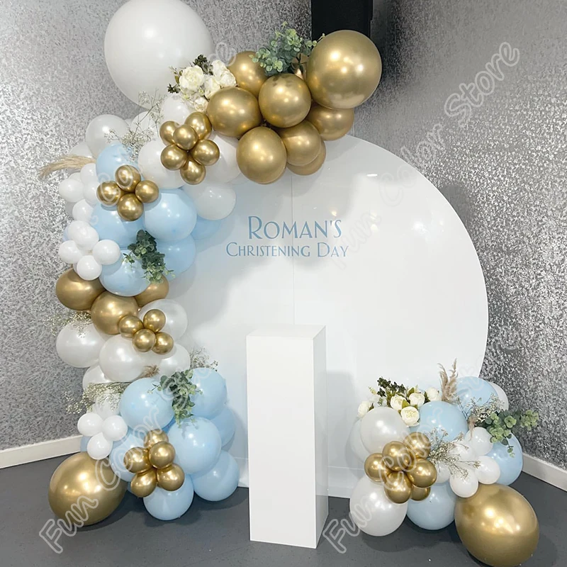 

121pcs Macaron Blue Balloon Garland Memorial Day Party Arch Background Baby Shower Event White Celebration Golden Decor Birthday
