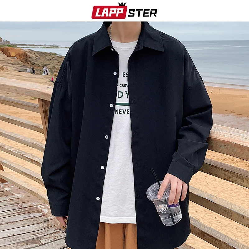 Men's Vintage Shirts Harajuku Fashion Oversize Casual Streetwear Blouses Plus Size cotton shirt long sleeve shirt