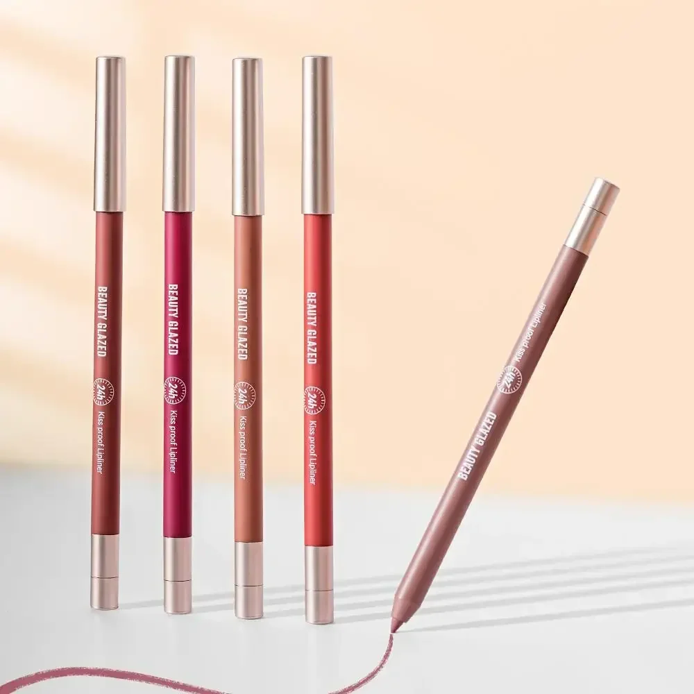 BEAUTY GLAZED 2 Pcs  Lip Liner Set Long Lasting Waterproof Lipliner Matte Velvet Lipstick Pen Lip Makeup Cosmetic Smudgeproof 3
