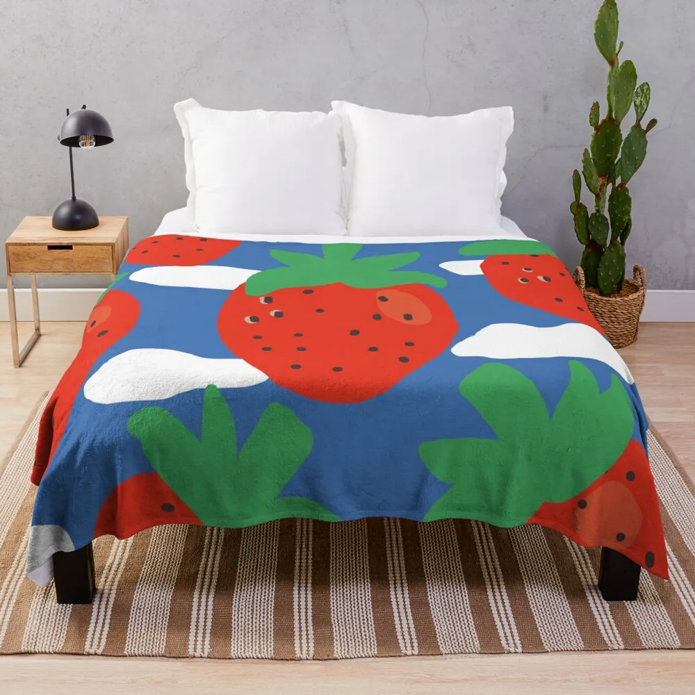 

Cheerful Strawberry Pattern Throw Blanket warm for winter Soft Plush Plaid Blankets