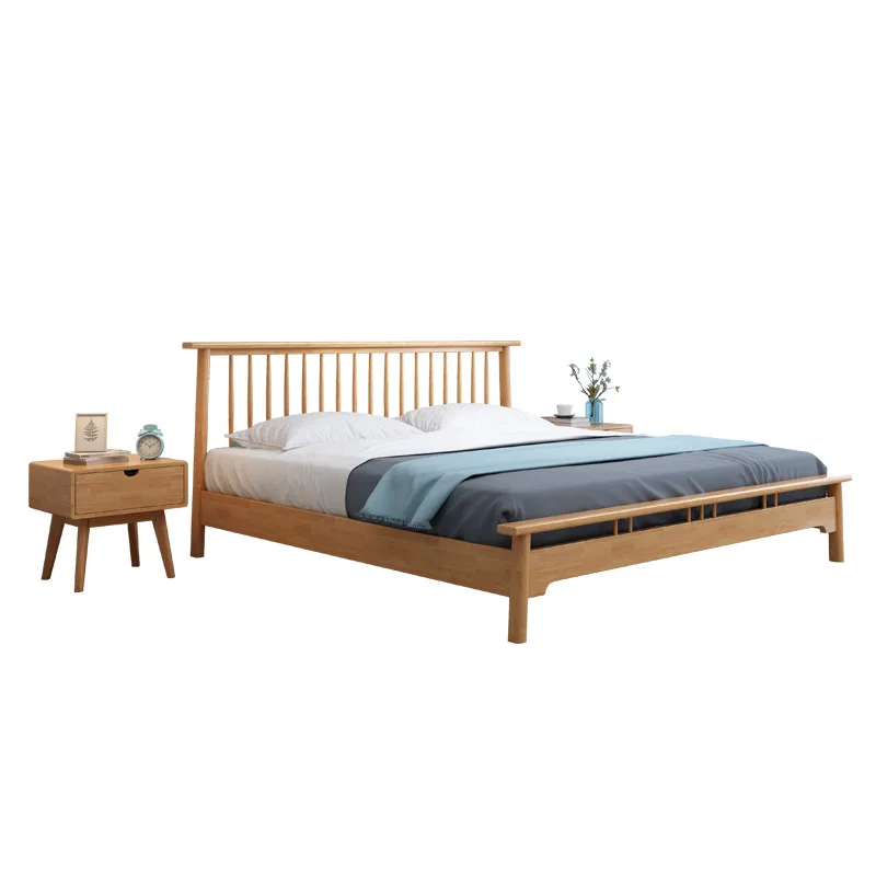 

Custom Nordic solid wood bed double bed bedroom furniture set king size solid wood frame bed