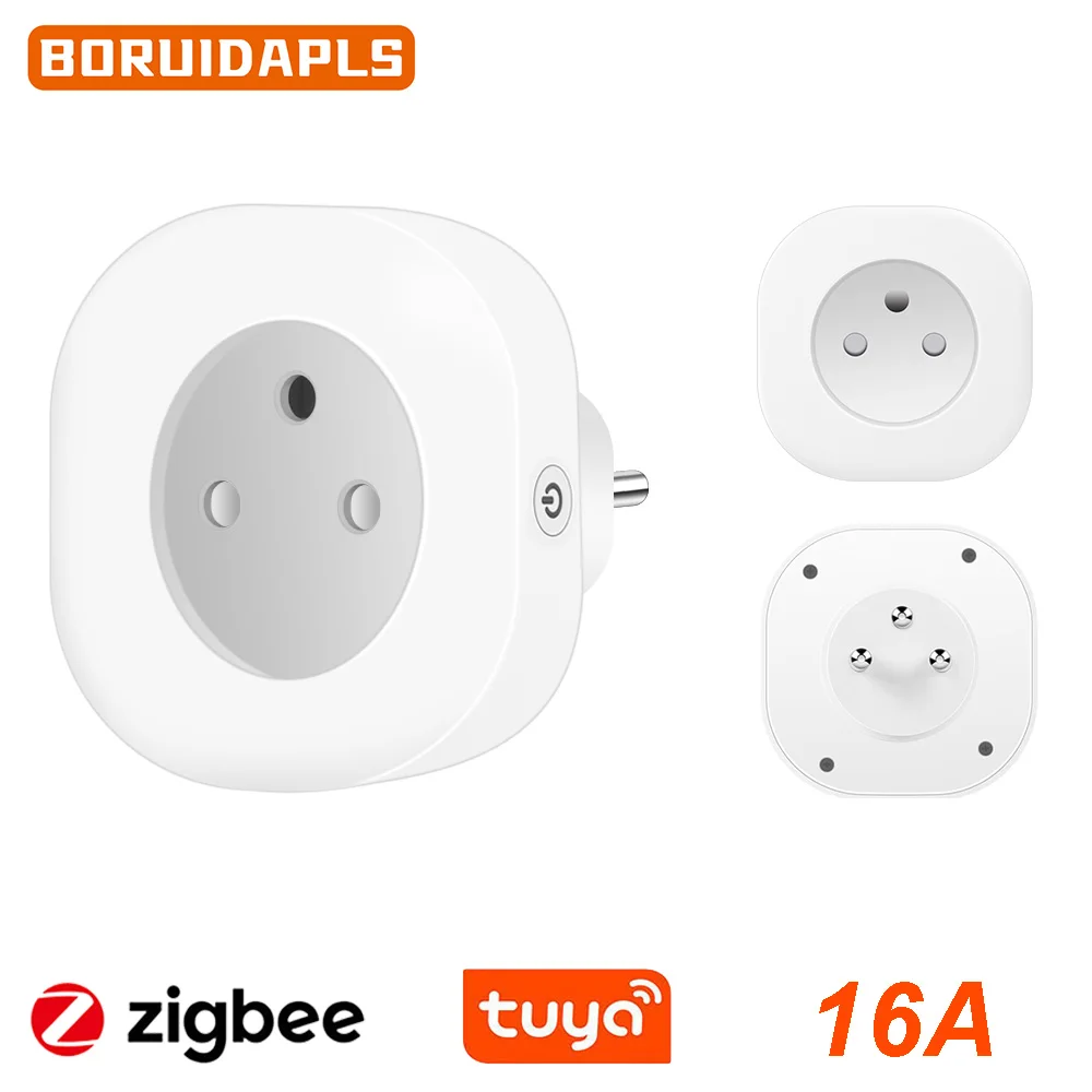 BORUIDAPLS Tuya Zigbee สมาร์ทซ็อกเก็ต EU/FR/อิสราเอล/บราซิล/สวิตเซอร์แลนด์ 16A พร้อม Power Monitoring ควบคุมเสียง Alexa Google Home 1