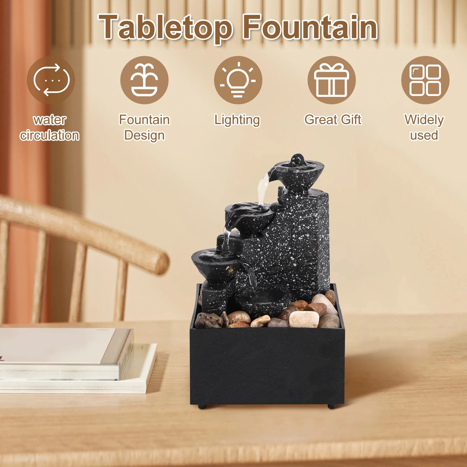 Desktop Ornament USB Charging Mode Water Fountain Desktop Fountain Crafts Suitable Indoor Office Bedroom Learning Room Tea Room