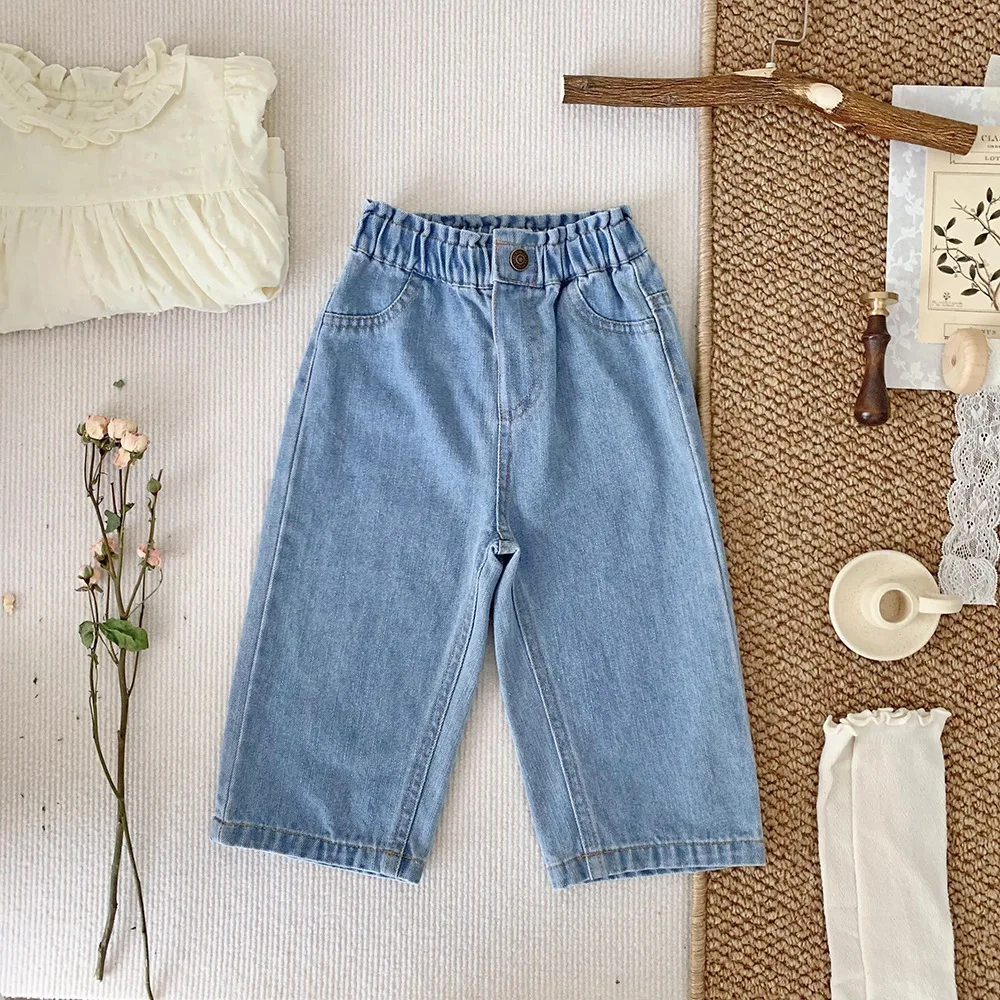 

Джинсы Дженни и Дэйв для маленьких девочек, хлопковые прямые штаны из денима с бамбуковыми сердечками и карманами, с широкими штанинами, весна-лето