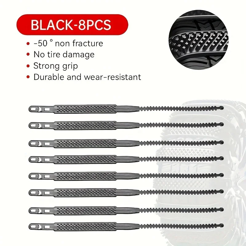 8pcs Durable Snow Chains Set-Unbeatable Traction, Frost-Resistant Tire Links for Winter Off-Road Adventures