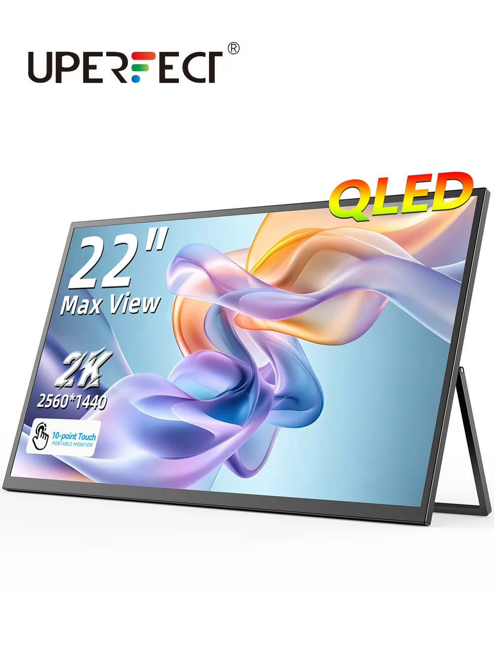 Портативний сенсорний монітор UPERFECT 22" 2K з VESA і 180 ° Регульована підставка 2560 * 1440 QHD FreeSync IPS HDR Великий ігровий дисплей