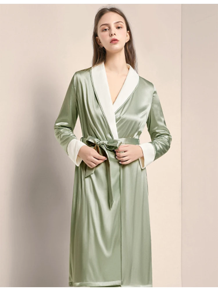 Dress Women's Double-Layer Silk Pajamas Autumn and Winter Fleece Lined Padded Warm Keeping Cashmere Long Solid Color Home Wear