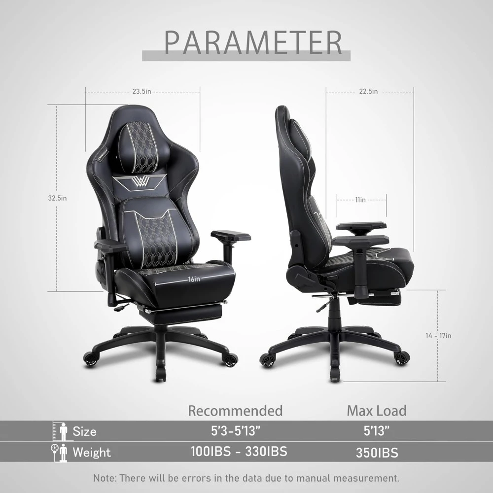 Ergonomic Gaming Chair with Footrest, Comfortable Headrest and Lumbar Support, 4D Armrests Computer Chair for Adults, Pu Leather 3