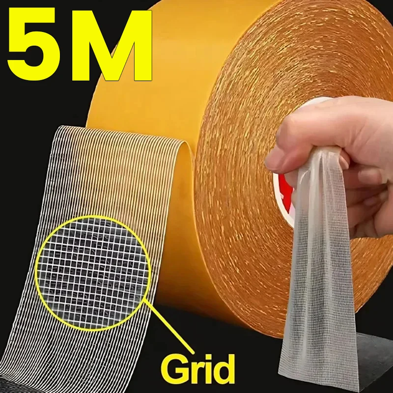 

3/1Rolls 5M Double Sided Tape Strong Traceless Adhesive Waterproof Fixation Mat Carpet Tape Translucent Mesh High Viscosity Tape